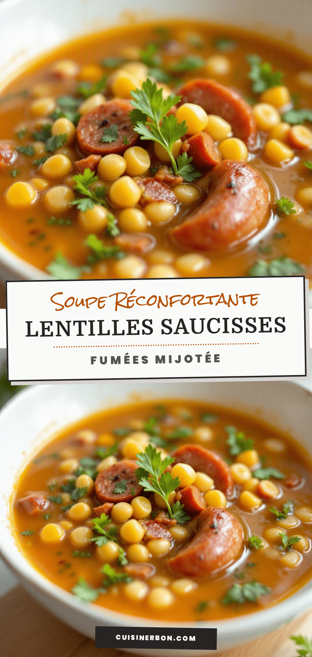 soupe de lentilles et saucisses fumées mijotée recipe